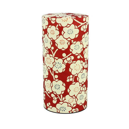 Boîte à thé japonaise Yugen lab rouge avec motif floral blanc pour conserver les feuilles de thé