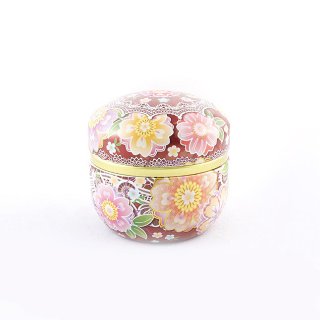 Petite boîte à thé Yugen lab rouge avec motifs floraux japonais traditionnels et détails dorés