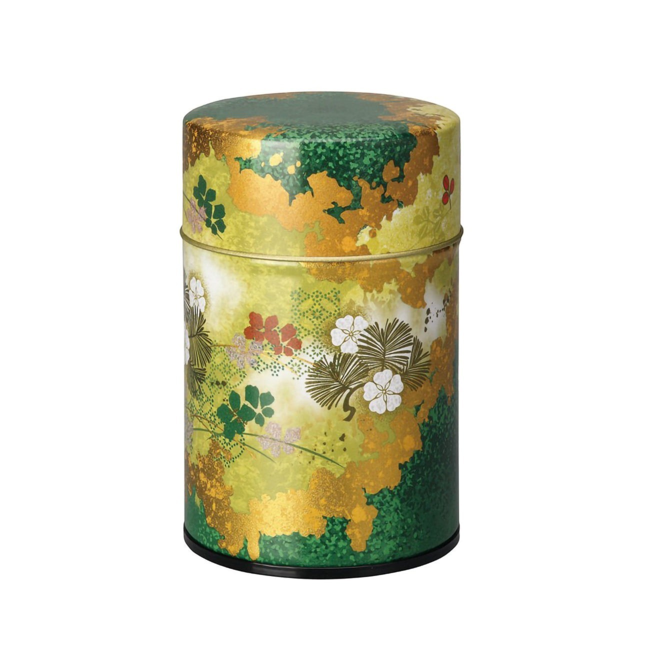 Boîte à thé japonaise Yugen lab en fer blanc vert avec motifs floraux dorés et traditionnels