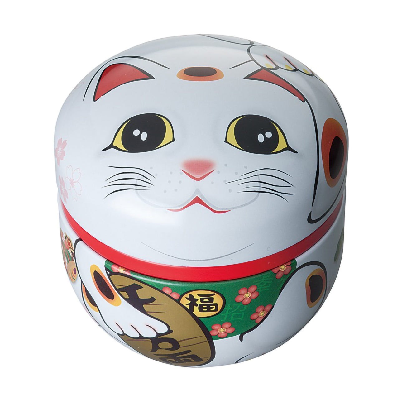 Boîte à thé Yugen lab blanche en fer blanc avec motif de chat japonais Maneki Neko pour conserver le thé
