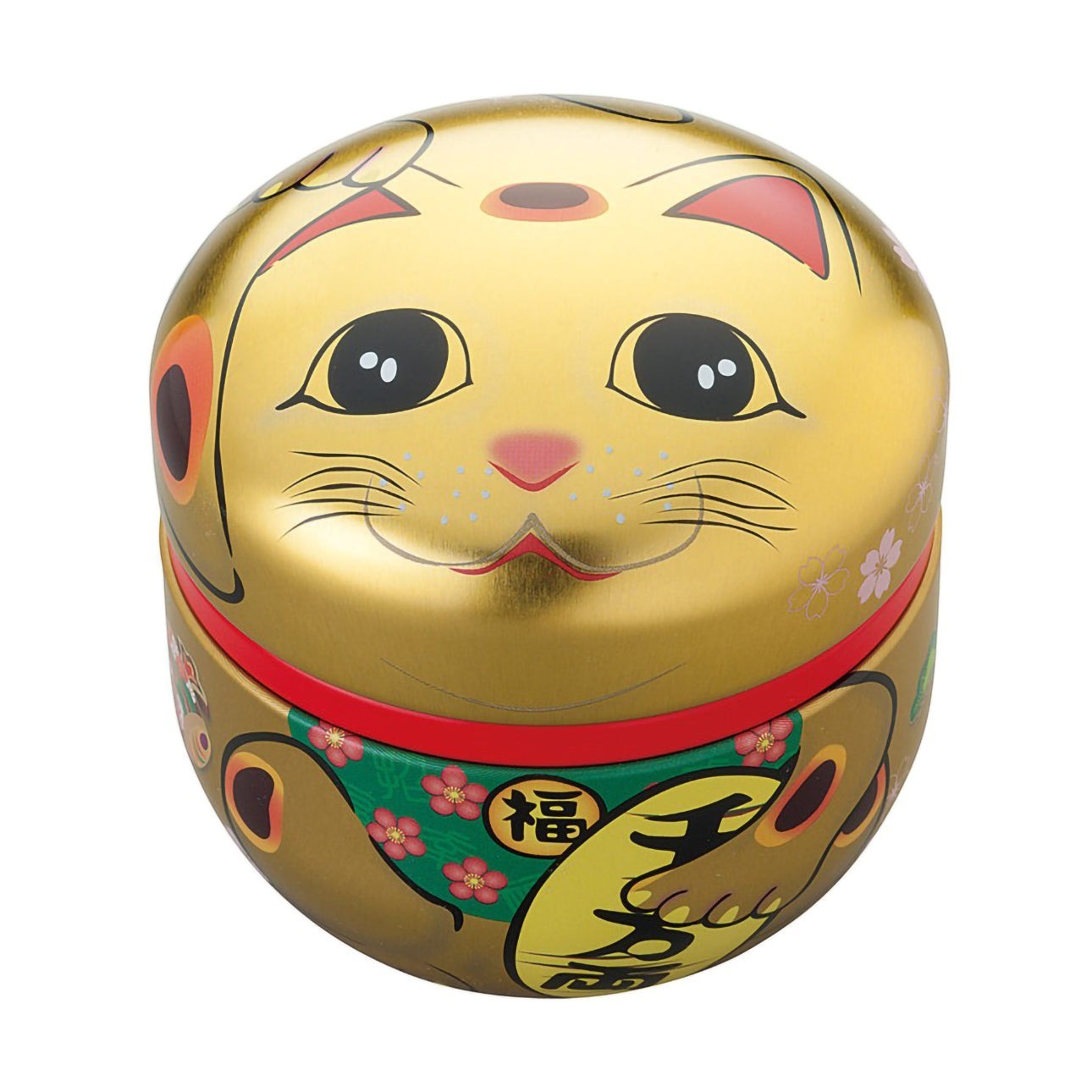 Boîte à thé Yugen lab en fer blanc doré avec motif de chat porte-bonheur japonais Maneki Neko