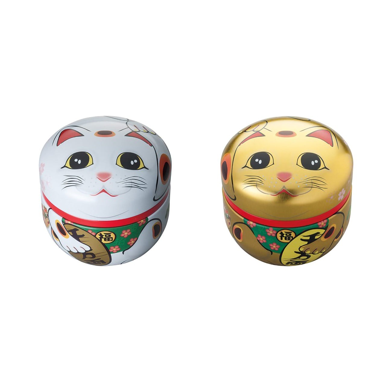 Boîtes à thé Yugen lab en fer blanc motif chat Maneki Neko, modèles blanc et doré pour conserver le thé
