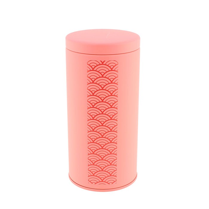Boîte à thé Yugen lab rose en fer blanc avec motif traditionnel japonais nami pour conserver 200g de thé