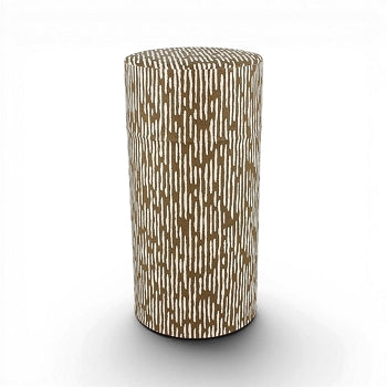 Boîte à thé Yugen lab cylindrique en fer blanc et papier washi avec motif organique de lignes brun et blanc