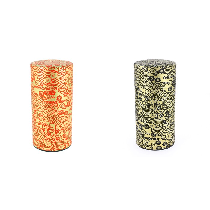 Boîtes à thé japonaises Yugen lab en papier washi rouge et noir avec motifs floraux dorés traditionnels