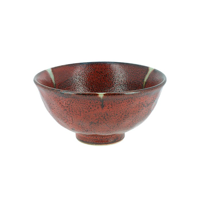 Bol à riz Yugen lab en grès rouge émaillé style raku avec finition artisanale japonaise texturée