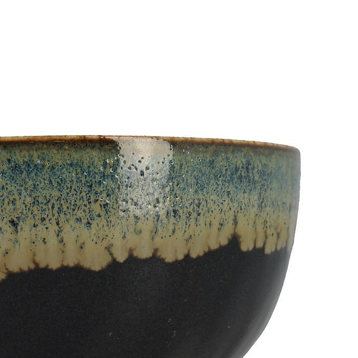 Bol japonais Yugen lab en porcelaine avec bordure verte et bleue, finition artisanale brillante
