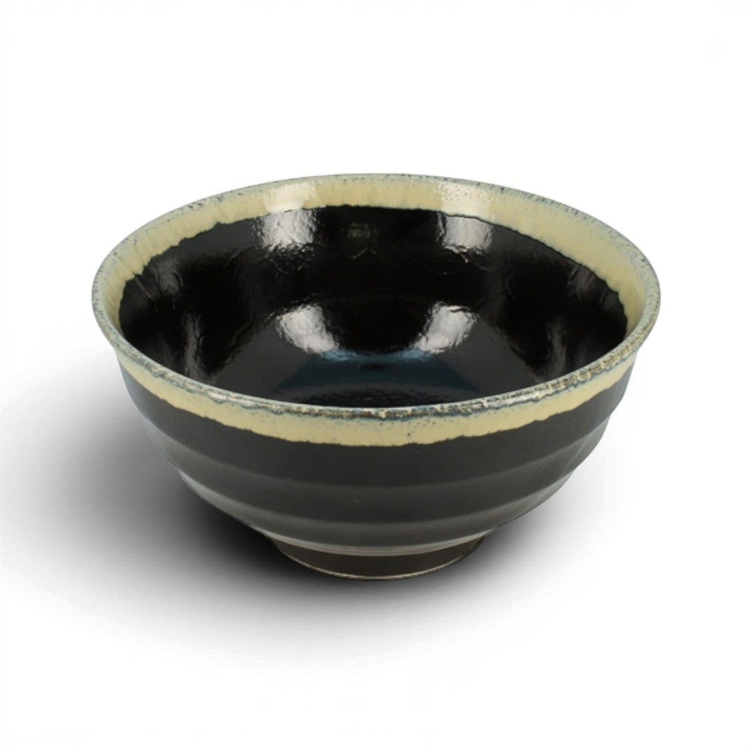 Bol en porcelaine japonaise Yugen lab noir et turquoise avec bordure contrastée pour riz ou soupe