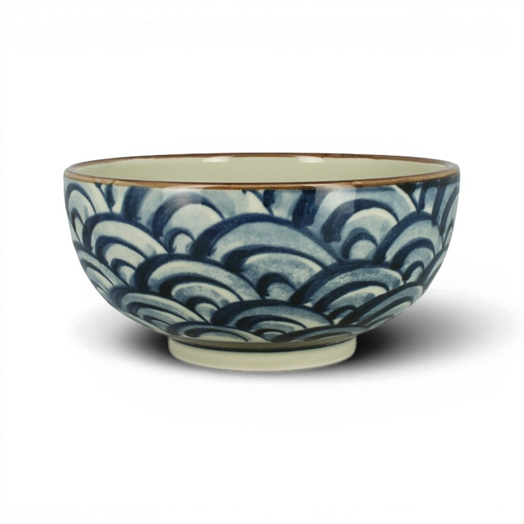 Set de deux grands bols à ramen Yugen lab en céramique avec motif de vagues bleues et blanches style japonais