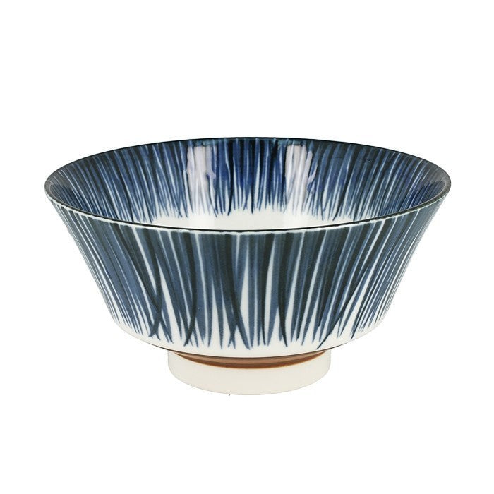Bol à ramen Yugen lab en porcelaine blanche avec motif d'herbes bleues contemporain