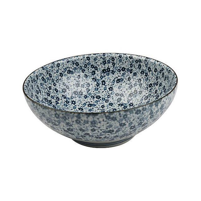 Bol à riz japonais Yugen lab en céramique et porcelaine avec motif de petites fleurs bleues et blanches