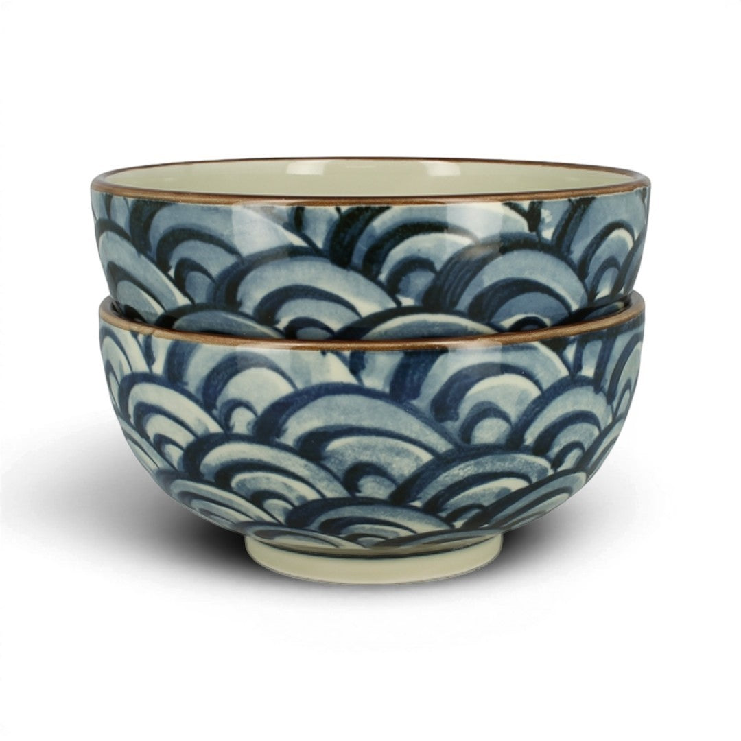 Set de deux bols à ramen Yugen lab en céramique bleue avec motif de vagues japonaises traditionnelles