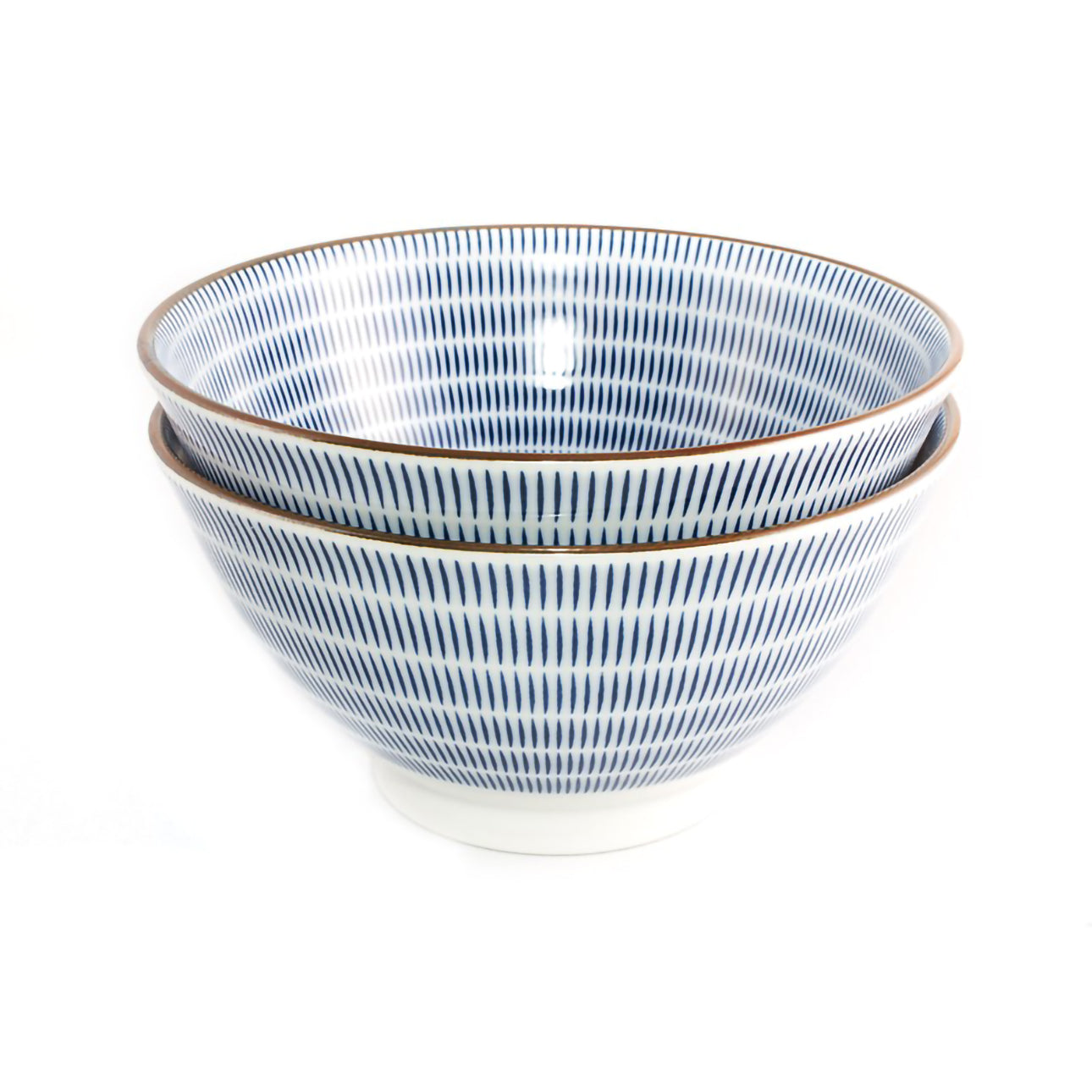 Set de 2 bols à ramen Yugen lab en porcelaine blanche avec motifs de hachures bleues traditionnelles japonaises