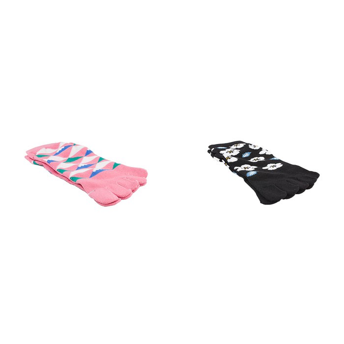 Paire de chaussettes cinq doigts Yugen lab en coton, motifs floraux rose et noir pour kimono et geta.