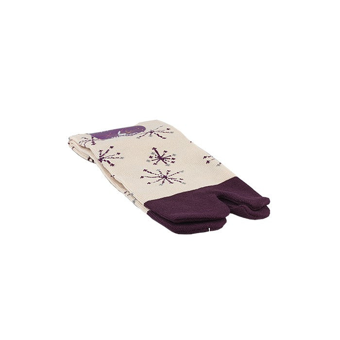 Chaussettes cinq doigts Yugen lab en coton beige et violet avec motifs floraux japonais pour geta