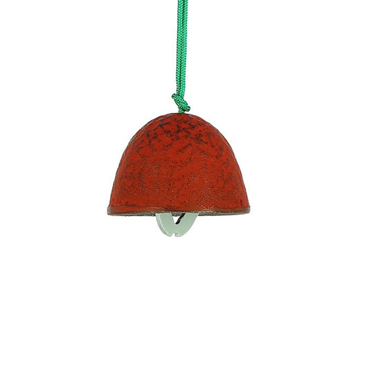 Cloche à vent Yugen lab en fonte rouge avec une cordelette verte, objet de décoration artisanale japonaise