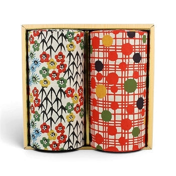 Coffret Yugen lab de deux boîtes à thé japonaises en fer blanc et papier washi à motifs floraux et géométriques