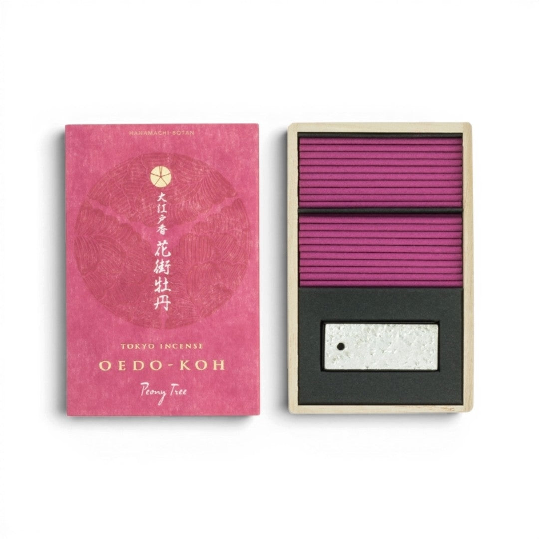 Coffret d'encens japonais Yugen lab Oedo-Koh Hanamachi-Botan rose avec 60 bâtonnets parfum pivoine et porte-encens