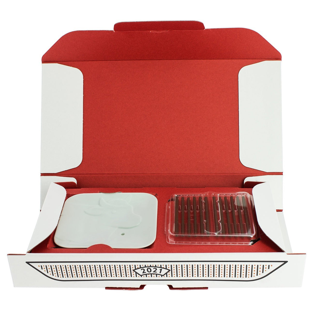 Coffret Yugen lab édition limitée 2021 avec encens au bois d'agar et porte-encens en porcelaine motif buffle