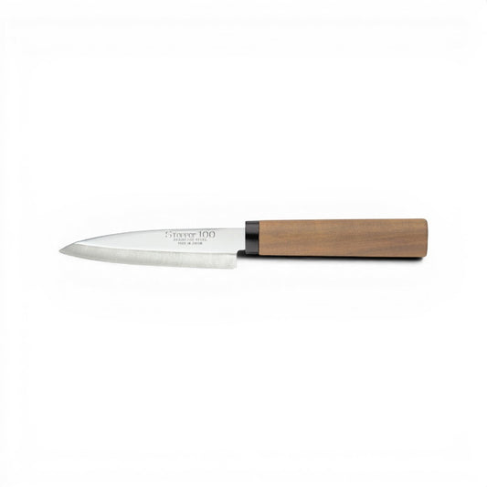 Couteau à fruit japonais Yugen lab avec lame en acier inoxydable de 90 mm et manche en bois naturel