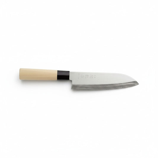 Couteau Santoku Yugen lab avec lame en acier inoxydable de 165 mm et manche en bois de peuplier clair