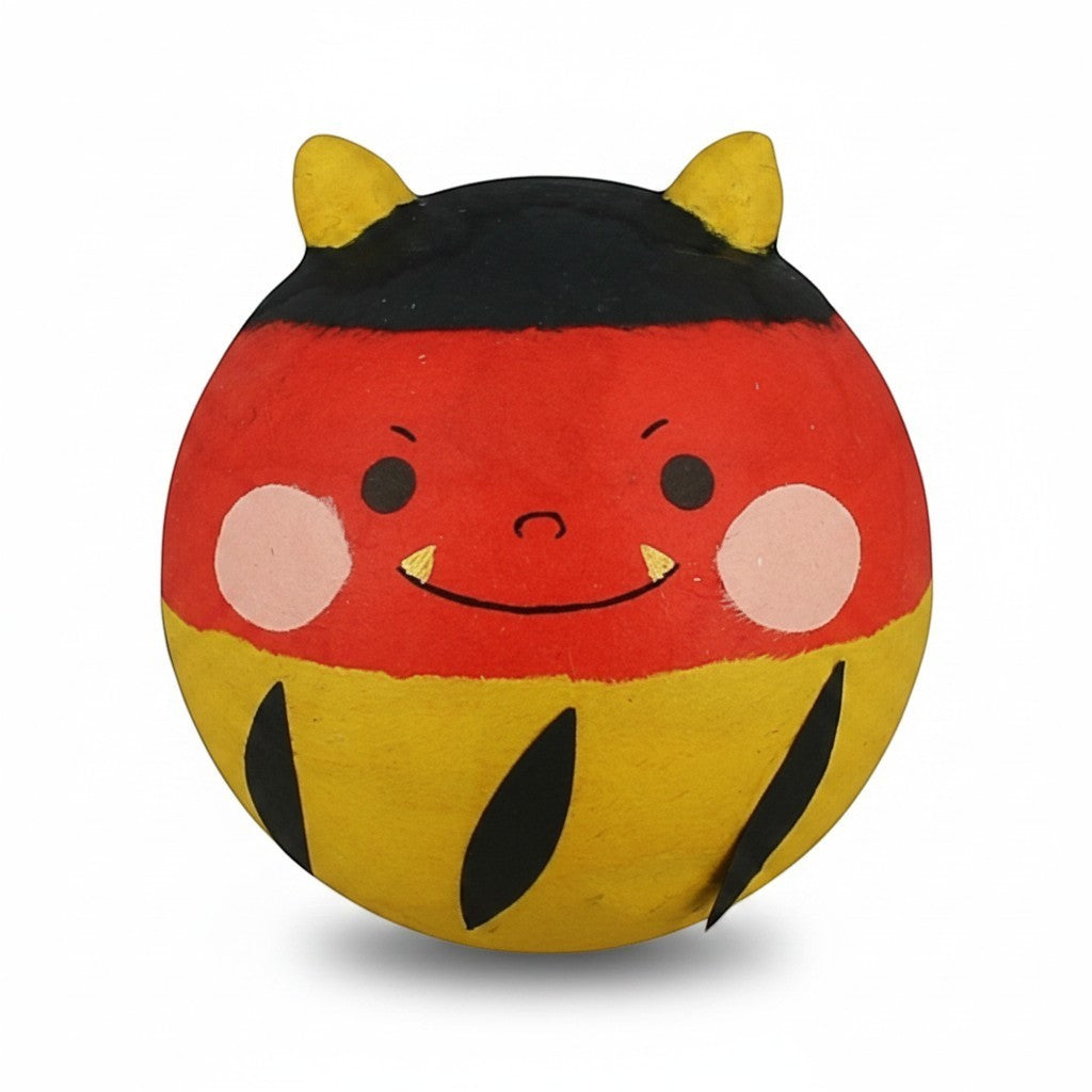Porte-bonheur Yugen lab culbuto Oni en papier Yurarin rouge, jaune et noir, figurine artisanale japonaise protectrice
