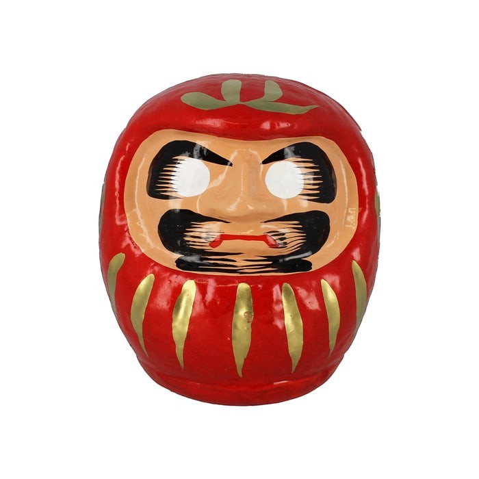 Amulette japonaise Daruma rouge Yugen lab en papier mâché avec visage peint et yeux vides pour vœux