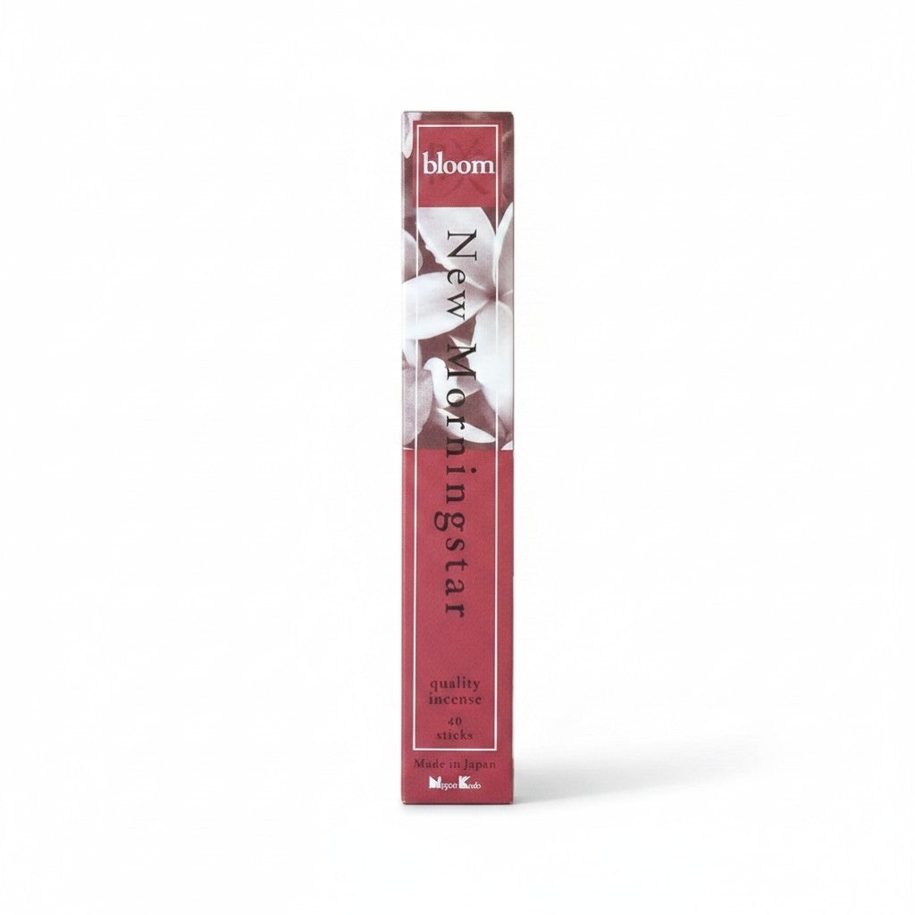 Boîte d'encens japonais Yugen lab New Morning Star Bloom avec motif floral blanc sur fond rose et rouge profond