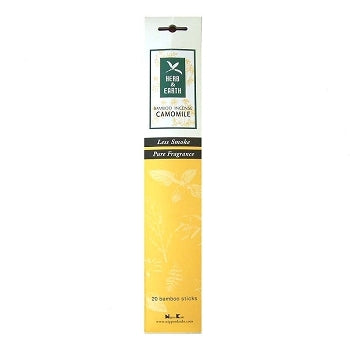 Étui d'encens japonais Yugen lab Herb & Earth à la camomille avec illustration botanique sur fond jaune et vert
