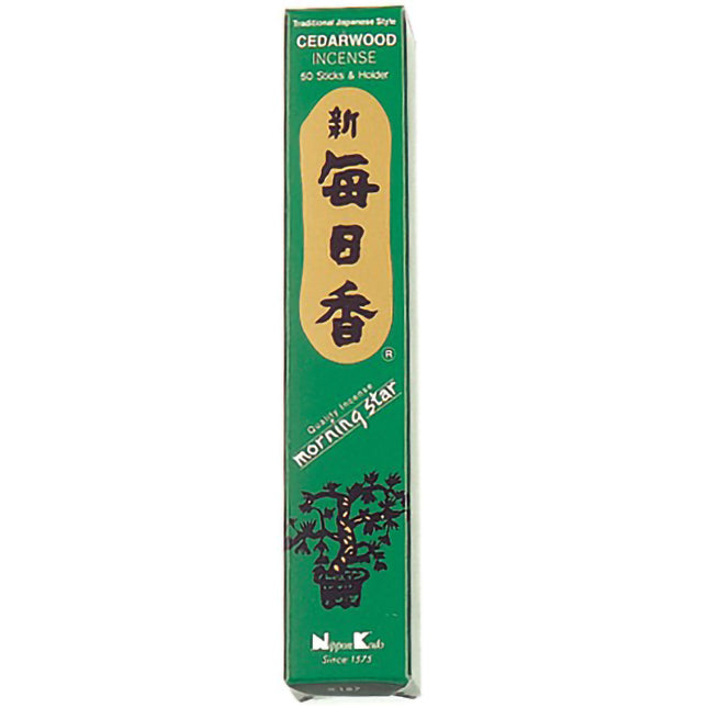 Coffret d'encens japonais Yugen lab au cèdre, emballage vert avec calligraphie traditionnelle et support inclus