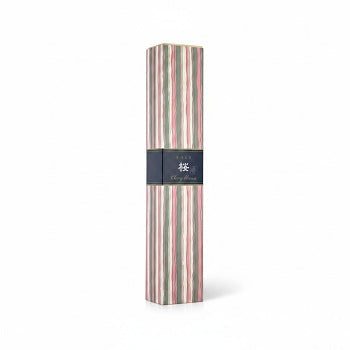 Boîte d'encens japonais Yugen lab parfum cerisier avec étui allongé aux motifs ondulés roses et verts