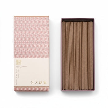 Boîte d'encens japonais Yugen lab Nishiki Tsuya avec bâtonnets et étui rose à motif traditionnel asanoha