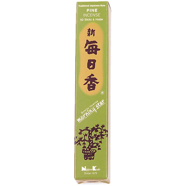 Coffret d'encens japonais Yugen lab au parfum de pin avec 50 bâtonnets et support inclus dans un emballage vert
