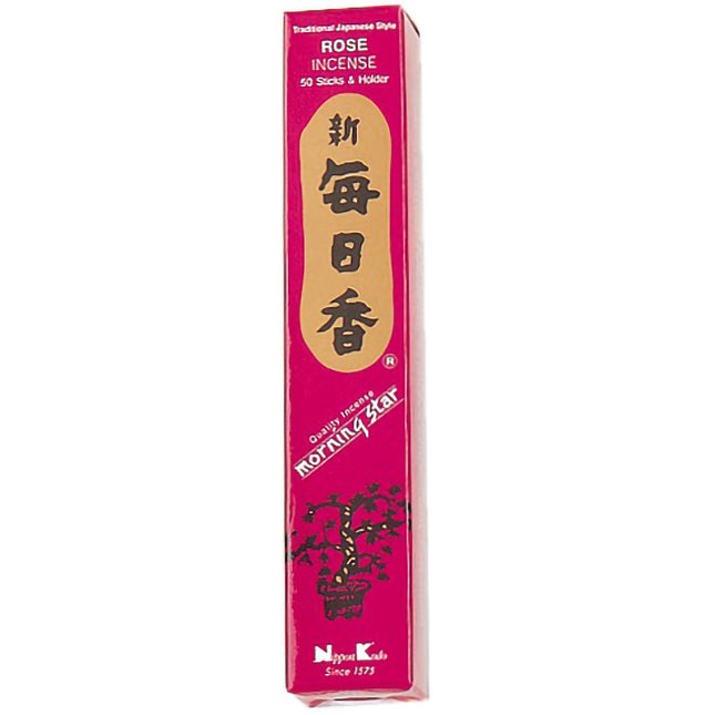 Coffret d'encens japonais Yugen lab senteur rose avec 50 bâtonnets et support dans un emballage rectangulaire rouge