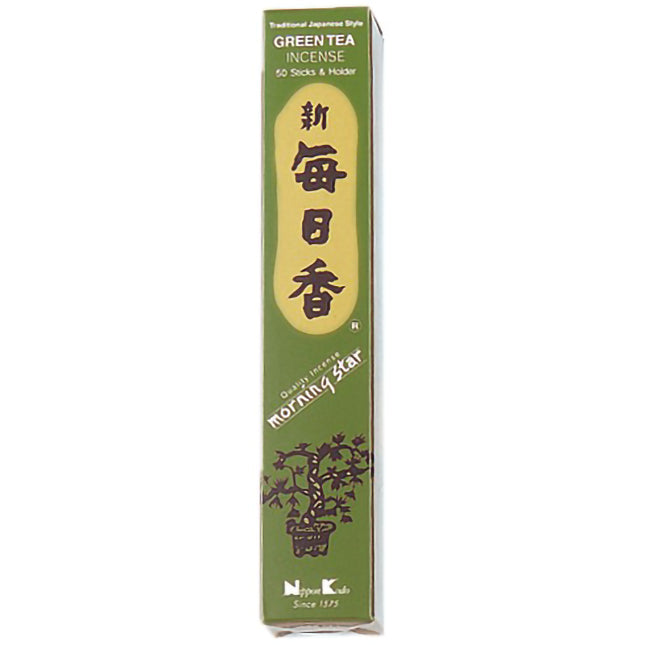 Coffret d'encens japonais Yugen lab au thé vert avec 50 bâtonnets et support dans un emballage vert élégant