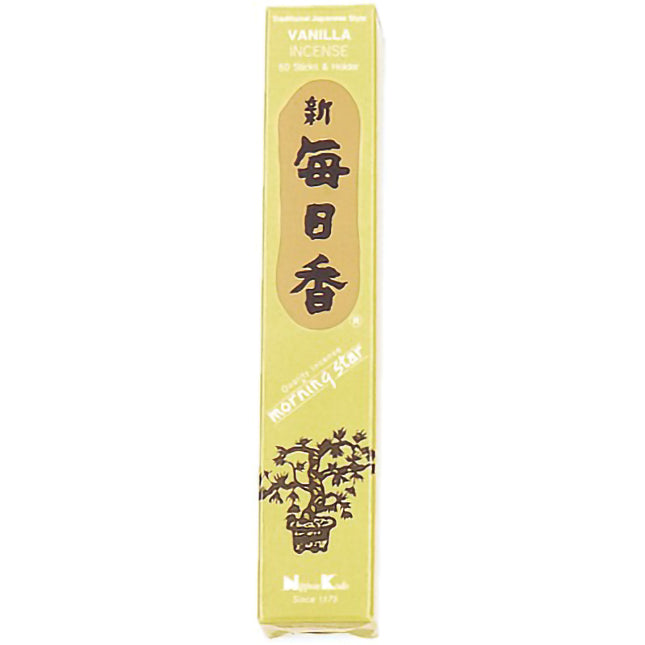 Coffret d'encens japonais Yugen lab à la vanille dans un emballage jaune avec calligraphie traditionnelle