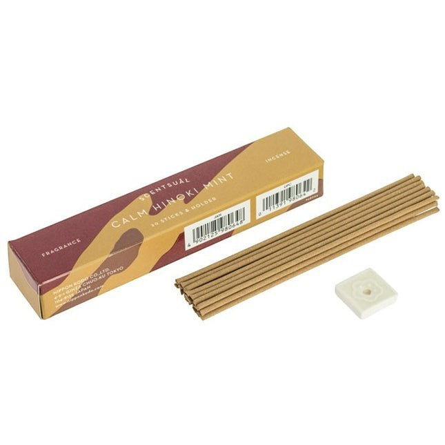 Boîte d'encens Yugen lab Scentsual Nippon Kodo parfum menthe avec 30 bâtonnets et un support carré en céramique