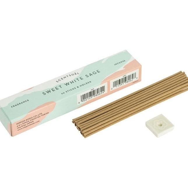 Boîte d'encens Yugen lab Scentsual Nippon Kodo parfum sauge blanche avec 30 bâtonnets et support en céramique