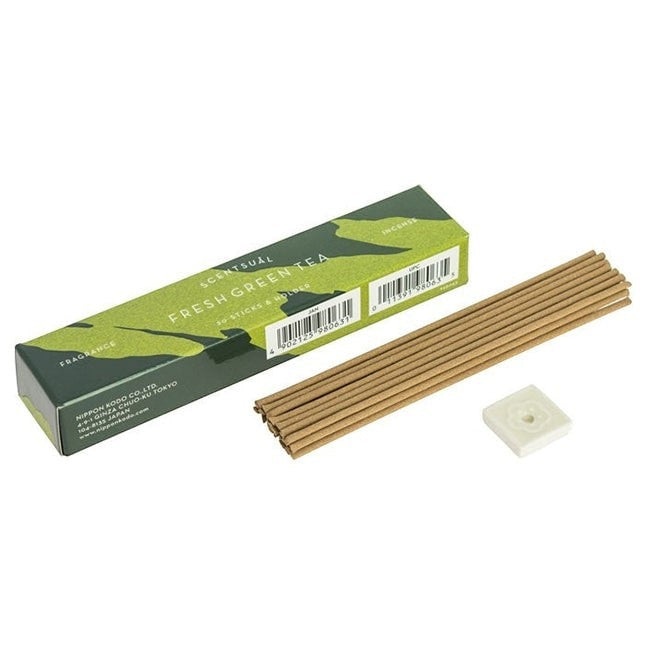 Boîte d'encens Yugen lab Scentsual Nippon Kodo parfum thé vert avec 30 bâtonnets et support carré traditionnel