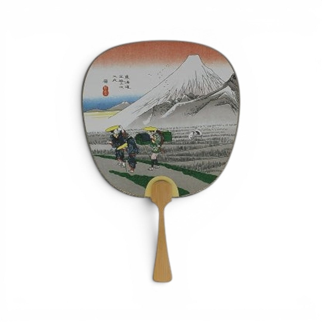 Éventail Yugen lab en papier et bambou motif Fuji San avec illustration traditionnelle du mont Fuji