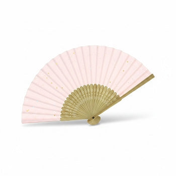 Éventail japonais Yugen lab en papier rose pâle avec paillettes dorées et monture ajourée élégante