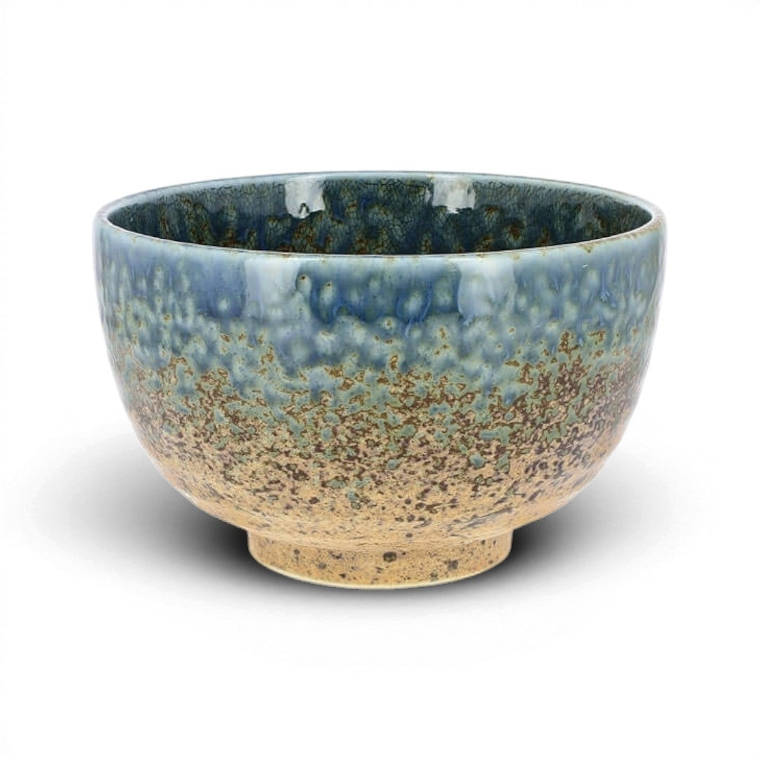 Grand bol japonais Yugen lab en céramique avec finition craquelée aux nuances de bleu et de beige