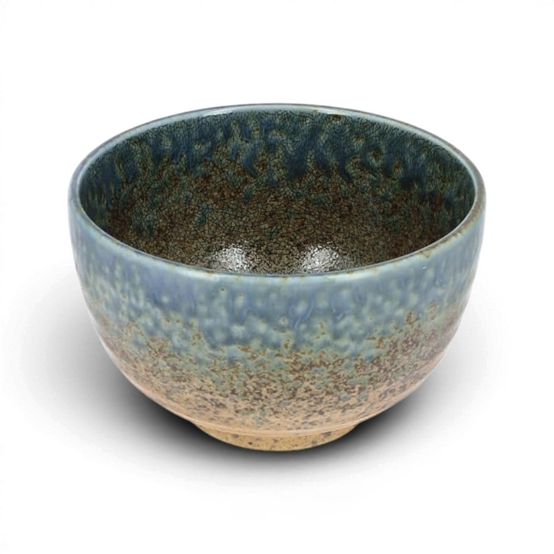 Grand bol japonais Yugen lab en céramique avec finition craquelée dans des tons bleu et beige
