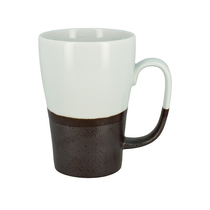Grand mug Yugen lab en céramique japonaise bicolore blanc et marron avec anse pour boissons chaudes ou bière