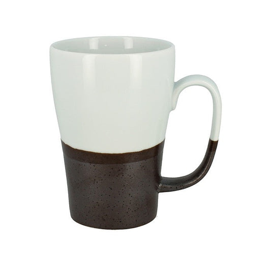 Grand mug Yugen lab en céramique japonaise bicolore blanc et marron avec anse pour boissons chaudes ou bière