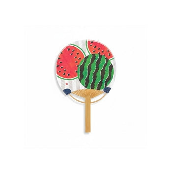Mini éventail japonais Uchiwa Yugen lab en bambou et papier avec motif de tranches de pastèque colorées