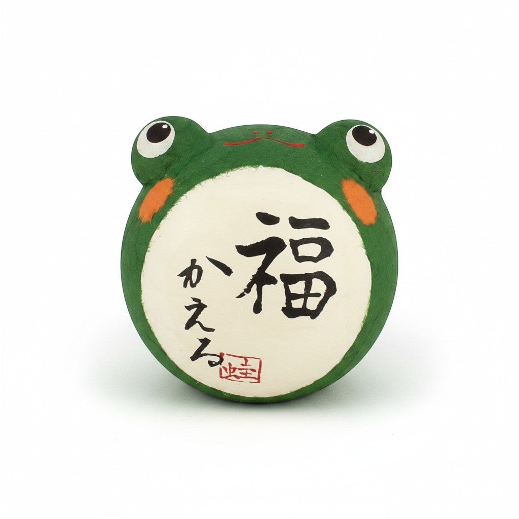 Porte-bonheur japonais Yugen lab en forme de culbuto grenouille en papier peint à la main avec calligraphie