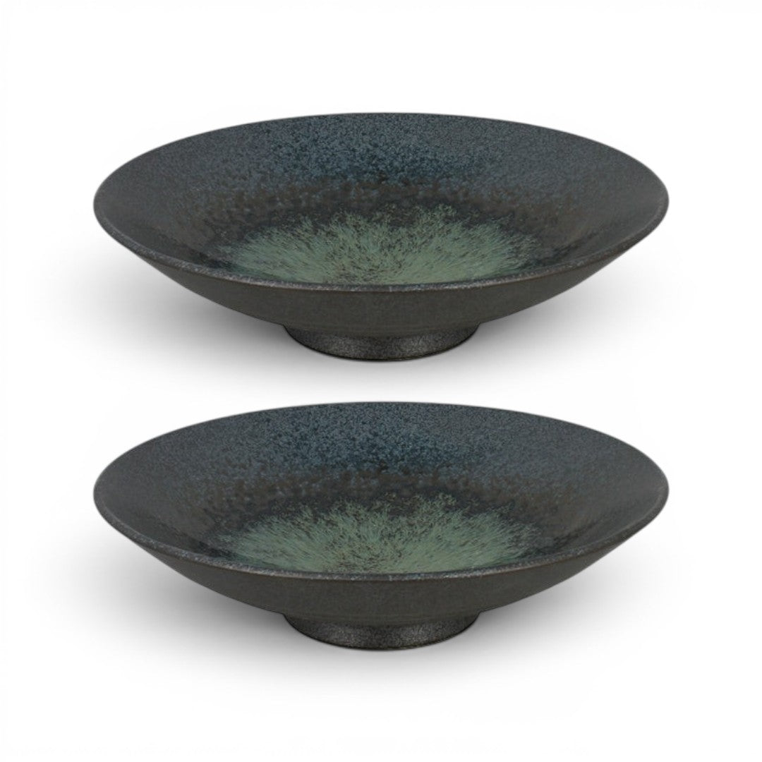 Set de 2 saladiers japonais Yugen lab en céramique noire et verte, design moderne et élégant de 28,5 cm