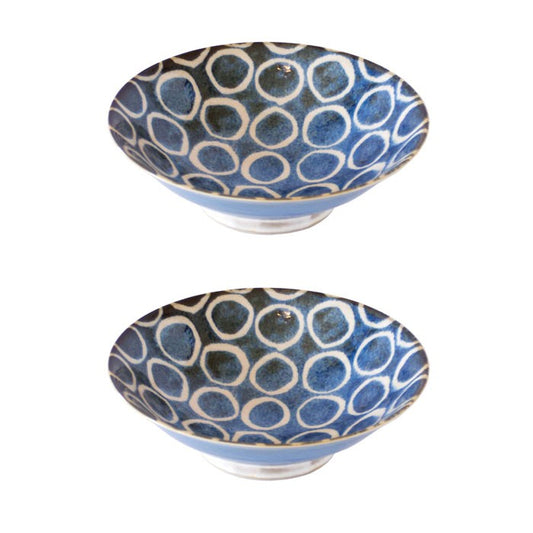 Set de deux saladiers Yugen lab en porcelaine japonaise avec motifs circulaires bleus et blancs