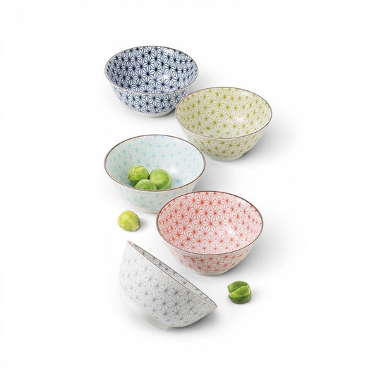 Set de 5 bols japonais Yugen lab en porcelaine avec motif traditionnel Sachiko aux couleurs variées et vibrantes